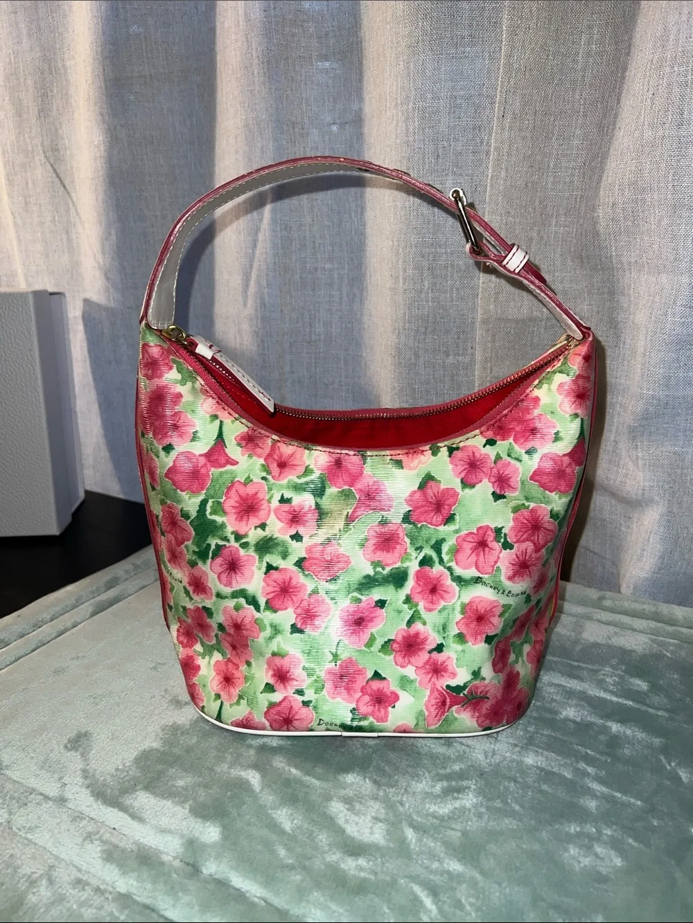 Dooney & Bourke Pink and Green Floral Shoulder Bag like new